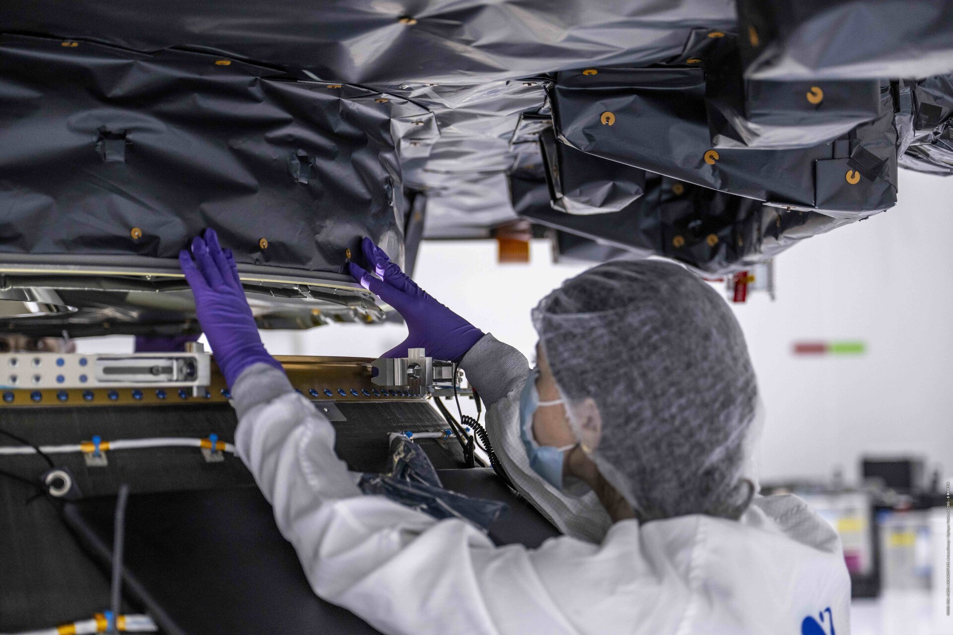 MTG-I2 satellite undergoing a fit check with its Ariane 6 launch vehicle adapter at Europe’s Spaceport